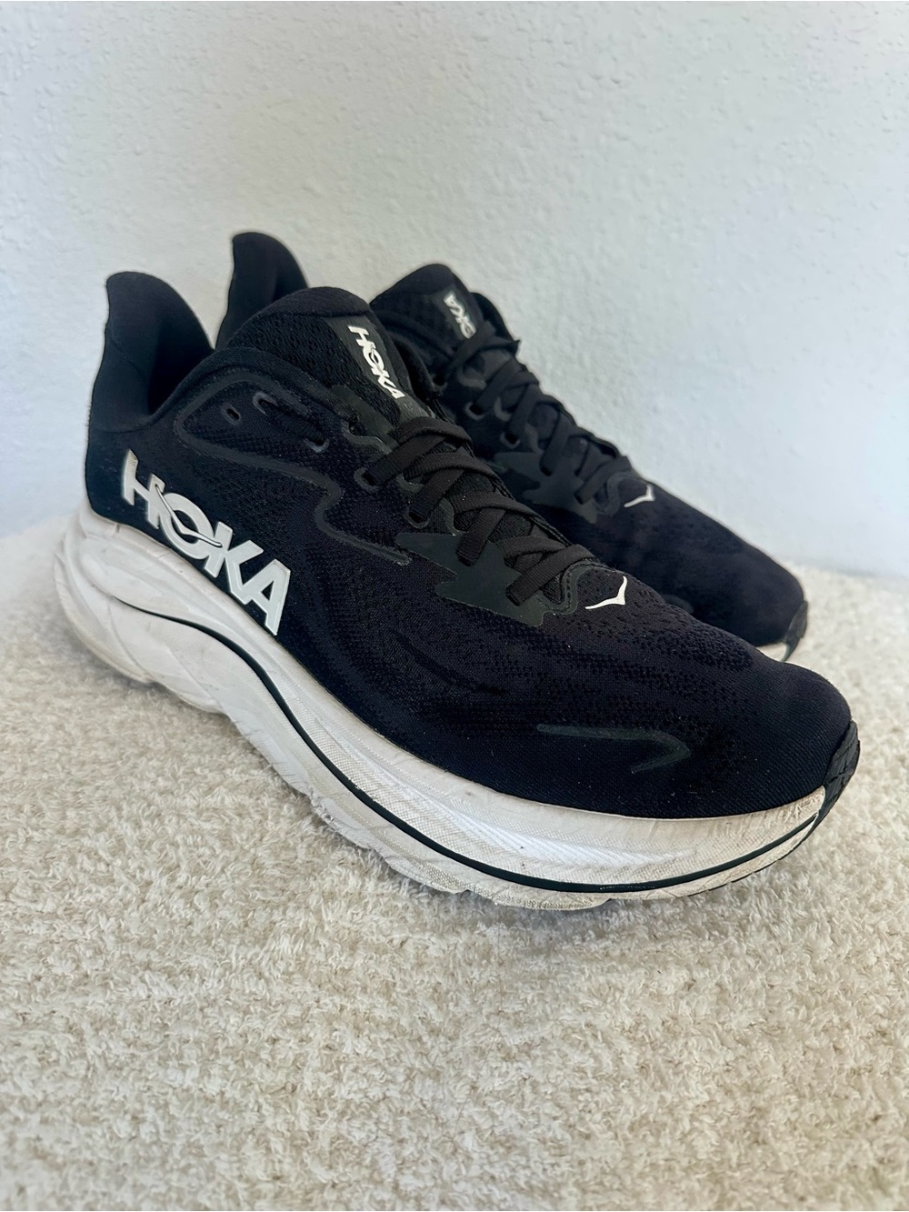 Hoka Black and White Men's Athletic Running Shoes